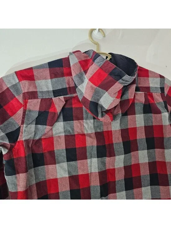 Eddie Bauer Shacket Mens XL Red Plaid Hoodie Button Up Jacket Outdoor Cotton - Picture 10 of 15